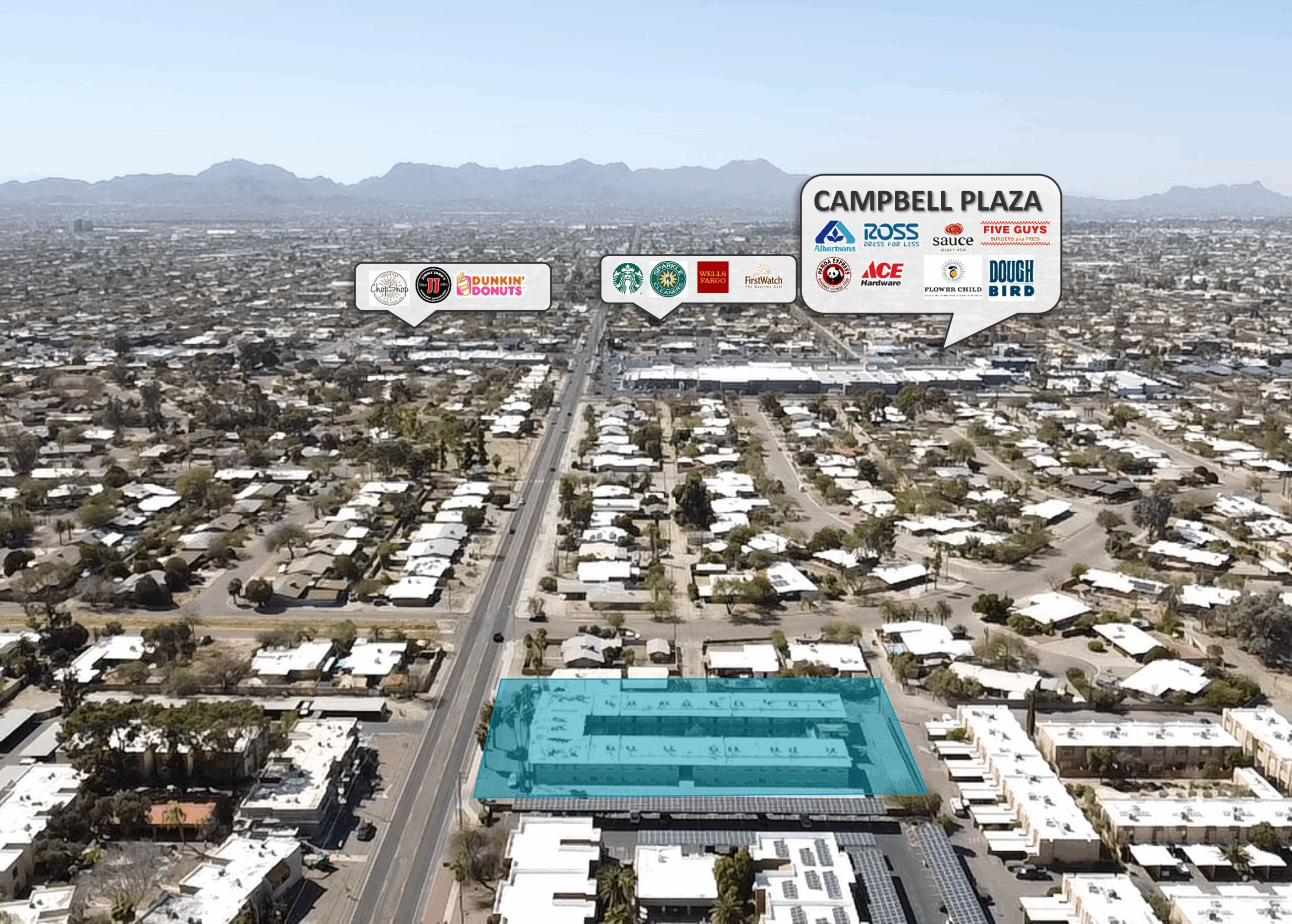 View of the property and Campbell Plaza. 